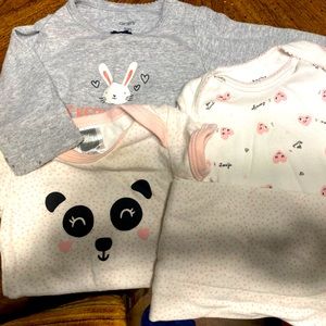Carter's/Various, 0-3M infants onesie 3 pack bundle panda, bunny, hearts, dots
